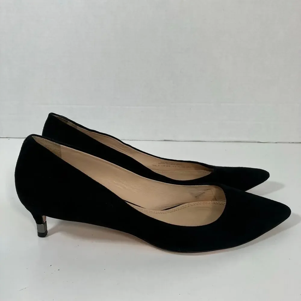 Tory Burch Sz 9 Greenwich Black Suede Kitten Heels Pointed Toe Logo Heel